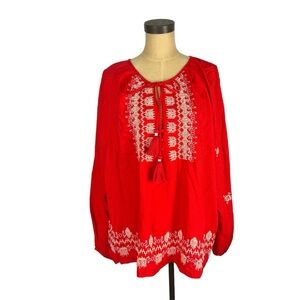 Knox Rose bright red women’s embroidered tunic top SZ 2X